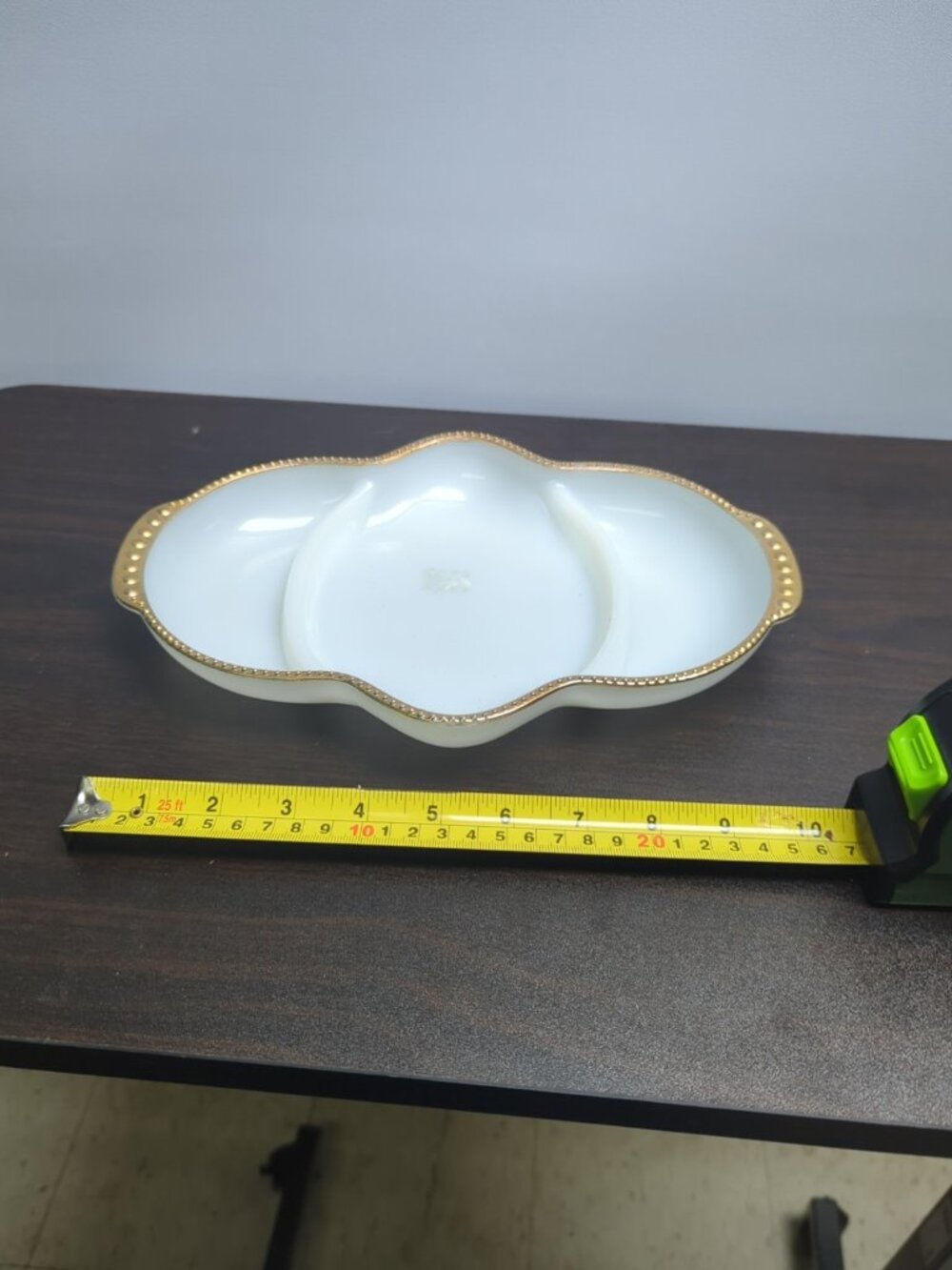 Vintage Anchor Hocking Fire-King Divided Dish Milk Glass / Gold Hobnail Rim GVC